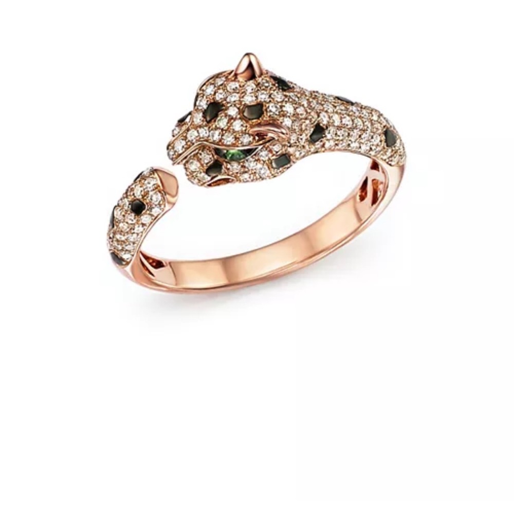 Diamond and Tsavorite Panther Ring in 14K Rose Gold